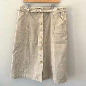 Croft & Barrow Stretch Cotton Khaki Button Down Belted Y2K Safari Midi Skirt